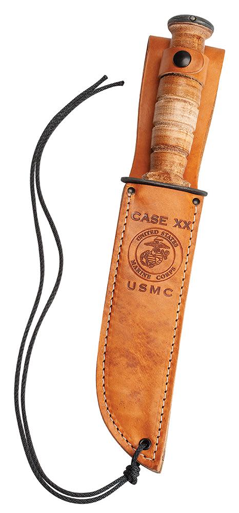 Grooved Leather USMC® Knife with Leather Sheath (00334)