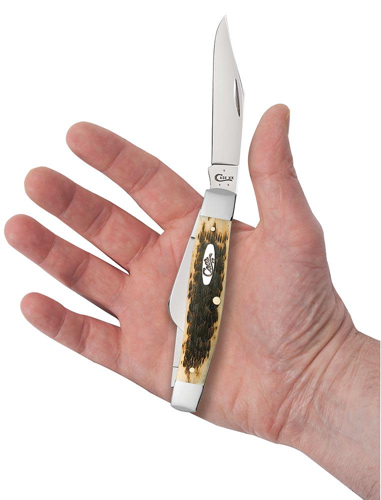 Peach Seed Jig Amber Bone CS Large Stockman (00204)