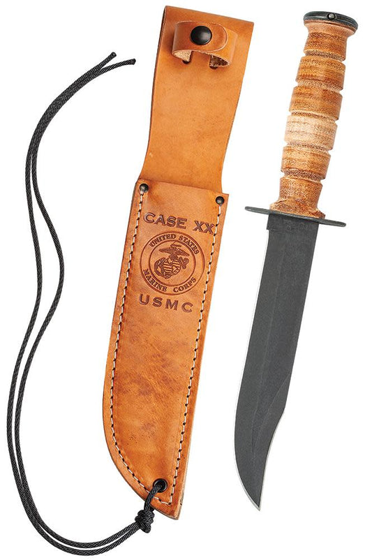 Grooved Leather USMC® Knife with Leather Sheath (00334)