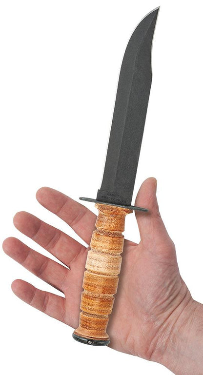 Grooved Leather USMC® Knife with Leather Sheath (00334)