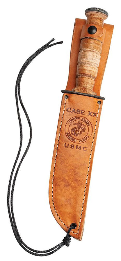Grooved Leather USMC® Knife with Leather Sheath (00334)